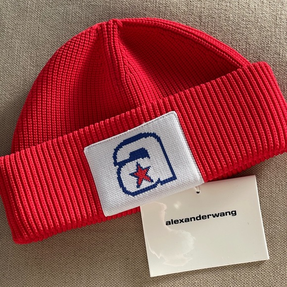 ALEXANDER WANG Star A Ribbed Knit Beanie Hat - Women’s One Size - NEW main image 4
